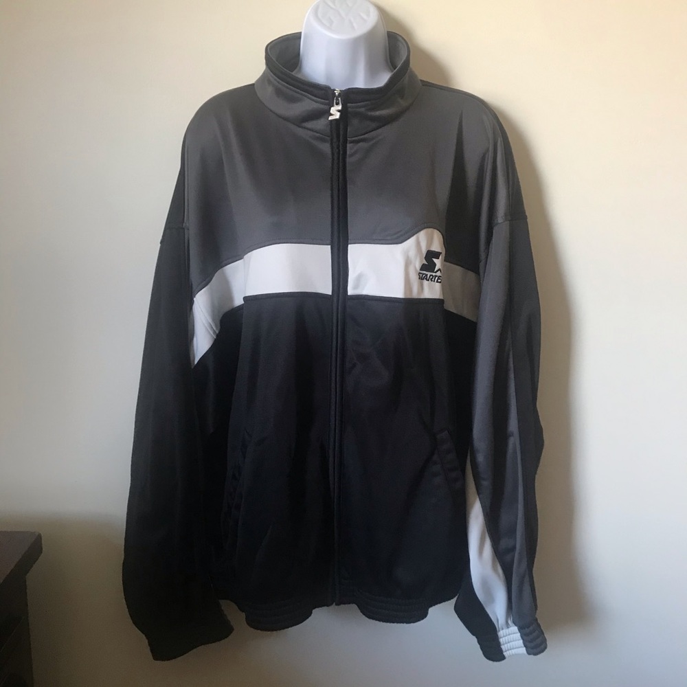 Men’s STARTER Warm Up Jacket, LG Black/White/Gray